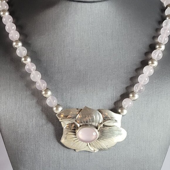Womens Vintage Carol Felley Sterling Silver Floral Pendant Necklace 63.0g E6921